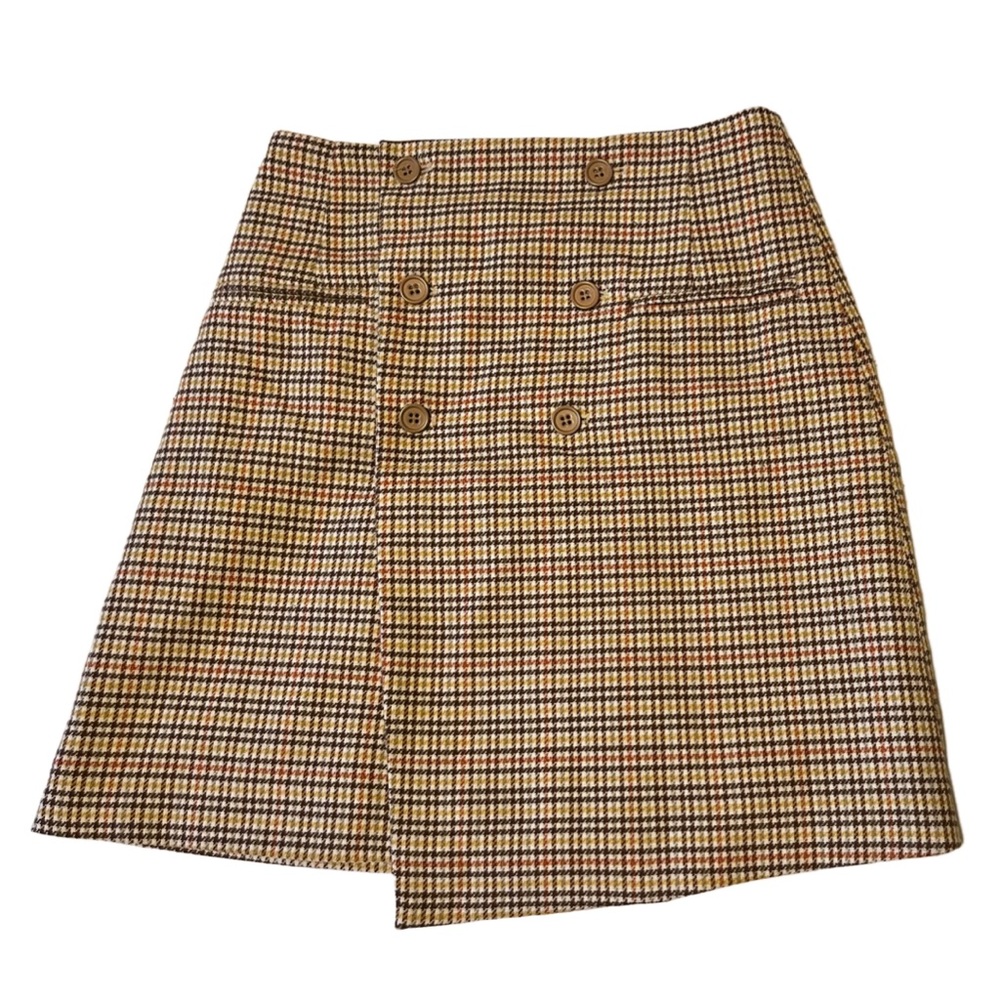 Vintage Plaid Crème, Orange, Brown Buttoned Skirt